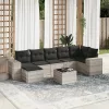  8 részes világosszürke polyrattan kerti ülőgarnitúra párnával