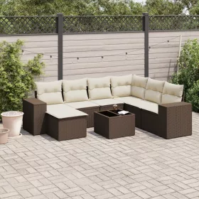    8 részes barna polyrattan kerti ülőgarnitúra párnákkal