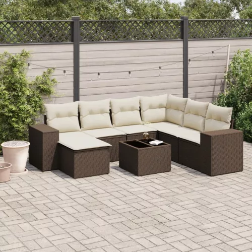  8 részes barna polyrattan kerti ülőgarnitúra párnákkal