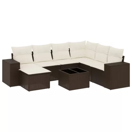  8 részes barna polyrattan kerti ülőgarnitúra párnákkal