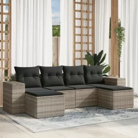    6 részes világosszürke polyrattan kerti ülőgarnitúra párnákkal