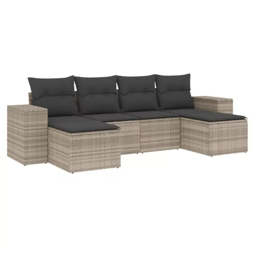  6 részes világosszürke polyrattan kerti ülőgarnitúra párnákkal