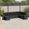  8 részes fekete polyrattan kerti ülőgarnitúra párnákkal