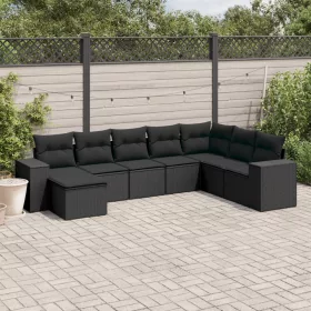   8 részes fekete polyrattan kerti ülőgarnitúra párnákkal