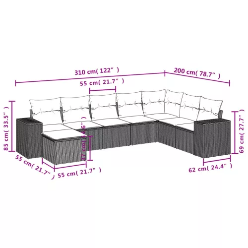  8 részes fekete polyrattan kerti ülőgarnitúra párnákkal