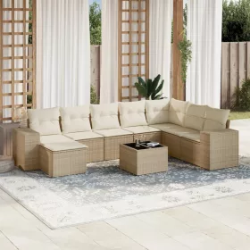    9 részes bézs polyrattan kerti ülőgarnitúra párnákkal