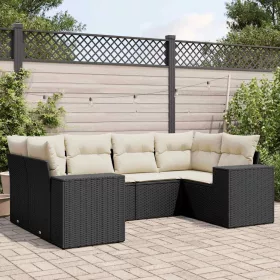    6 részes fekete polyrattan kerti ülőgarnitúra párnákkal