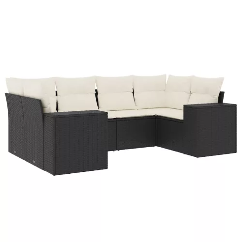  6 részes fekete polyrattan kerti ülőgarnitúra párnákkal