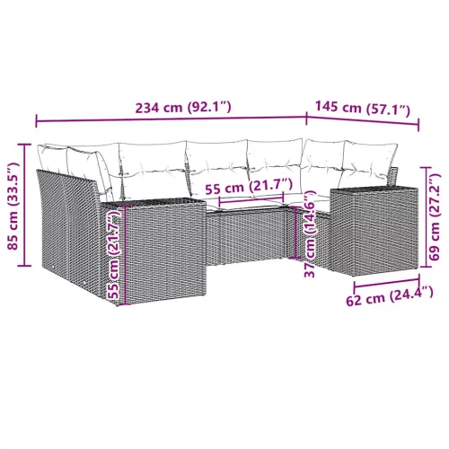  6 részes fekete polyrattan kerti ülőgarnitúra párnákkal
