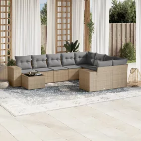    10 részes bézs polyrattan kerti ülőgarnitúra párnával