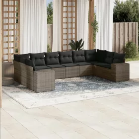    10 részes szürke polyrattan kerti ülőgarnitúra párnákkal