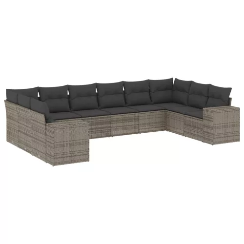  10 részes szürke polyrattan kerti ülőgarnitúra párnákkal