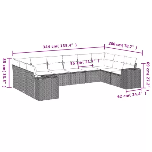  10 részes szürke polyrattan kerti ülőgarnitúra párnákkal