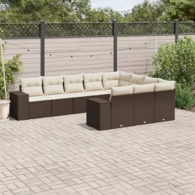    10 részes barna polyrattan kerti ülőgarnitúra párnákkal
