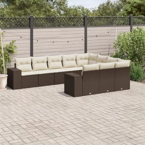  10 részes barna polyrattan kerti ülőgarnitúra párnákkal