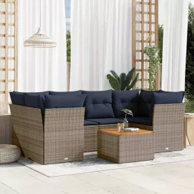    7 részes szürke polyrattan kerti ülőgarnitúra párnákkal