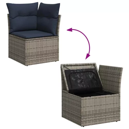  7 részes szürke polyrattan kerti ülőgarnitúra párnákkal