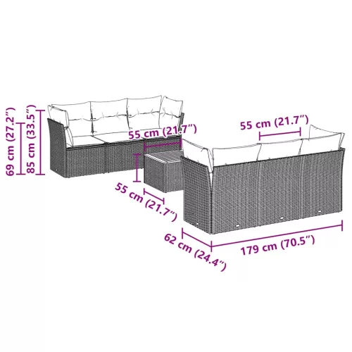  7 részes szürke polyrattan kerti ülőgarnitúra párnákkal