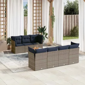    8 részes szürke polyrattan kerti ülőgarnitúra párnával