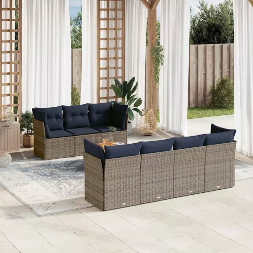  8 részes szürke polyrattan kerti ülőgarnitúra párnával