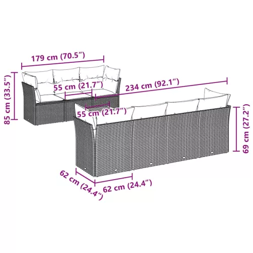 8 részes szürke polyrattan kerti ülőgarnitúra párnával