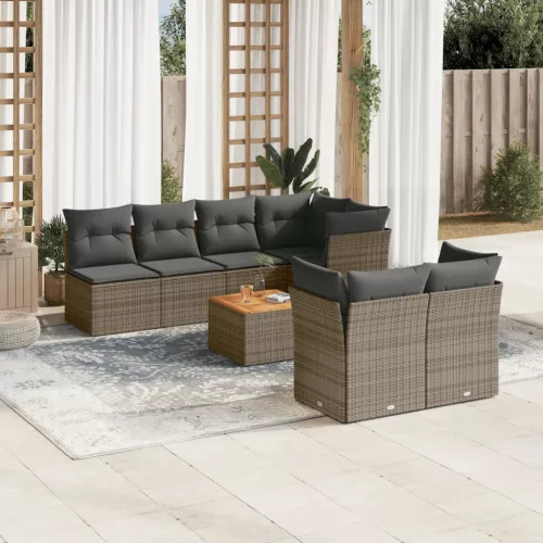  8 részes szürke polyrattan kerti ülőgarnitúra párnákkal
