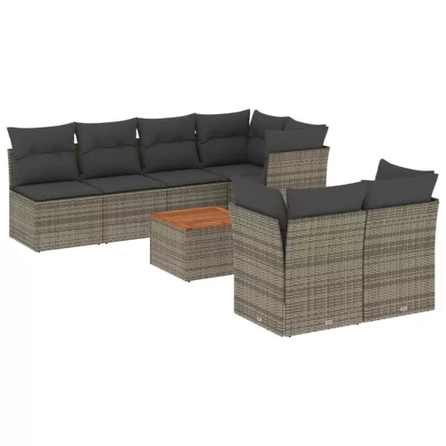  8 részes szürke polyrattan kerti ülőgarnitúra párnákkal