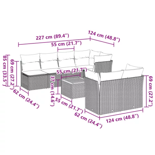  8 részes szürke polyrattan kerti ülőgarnitúra párnákkal