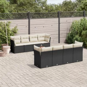    9 részes fekete polyrattan kerti ülőgarnitúra párnákkal