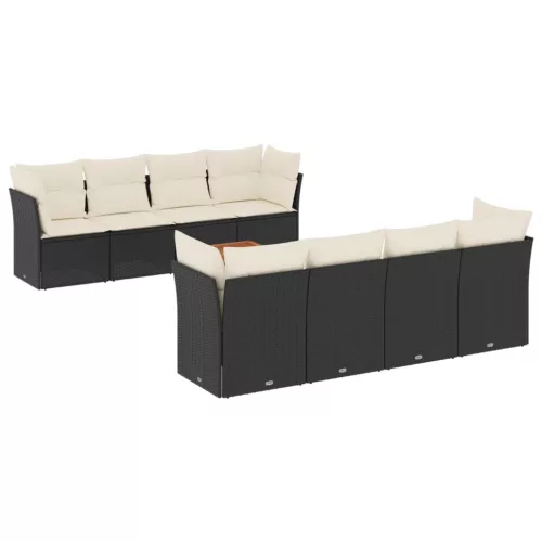  9 részes fekete polyrattan kerti ülőgarnitúra párnákkal