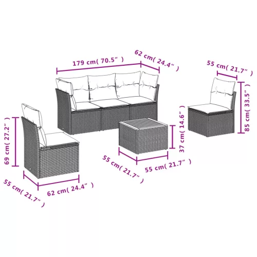  6 részes szürke polyrattan kerti ülőgarnitúra párnákkal