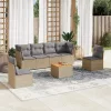  7 részes vegyes bézs polyrattan kerti ülőgarnitúra párnákkal
