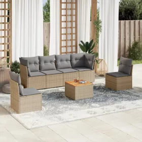    7 részes vegyes bézs polyrattan kerti ülőgarnitúra párnákkal