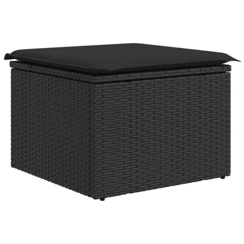 5 részes fekete polyrattan kerti kanapészett párnákkal