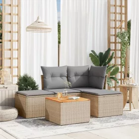    5 részes vegyes bézs polyrattan kerti ülőgarnitúra párnákkal