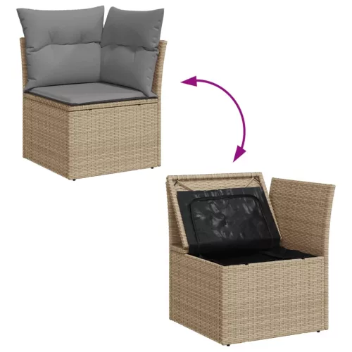  5 részes vegyes bézs polyrattan kerti ülőgarnitúra párnákkal