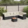  8 részes fekete polyrattan kerti ülőgarnitúra párnákkal