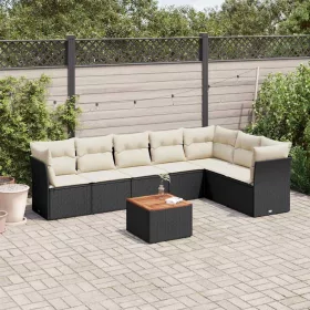    8 részes fekete polyrattan kerti ülőgarnitúra párnákkal