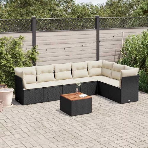  8 részes fekete polyrattan kerti ülőgarnitúra párnákkal
