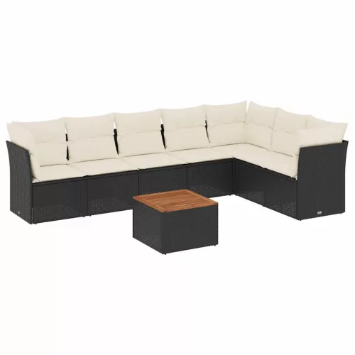  8 részes fekete polyrattan kerti ülőgarnitúra párnákkal