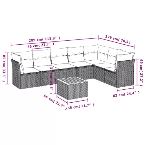  8 részes fekete polyrattan kerti ülőgarnitúra párnákkal