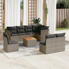    9 részes szürke polyrattan kerti ülőgarnitúra párnákkal