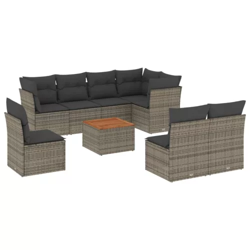  9 részes szürke polyrattan kerti ülőgarnitúra párnákkal