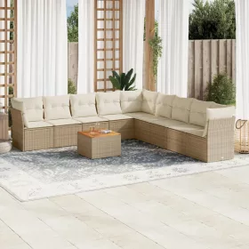    10 részes bézs polyrattan kerti ülőgarnitúra párnával