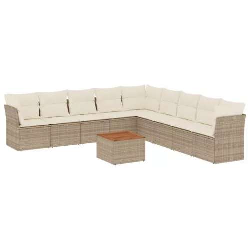  10 részes bézs polyrattan kerti ülőgarnitúra párnával