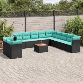    12 részes fekete polyrattan kerti ülőgarnitúra párnákkal