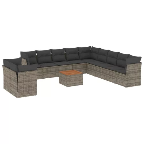  12 részes szürke polyrattan kerti ülőgarnitúra párnákkal