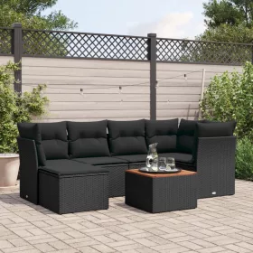    7 részes fekete polyrattan kerti ülőgarnitúra párnával