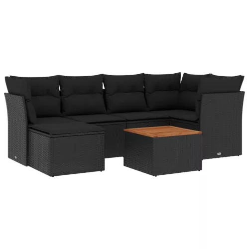  7 részes fekete polyrattan kerti ülőgarnitúra párnával