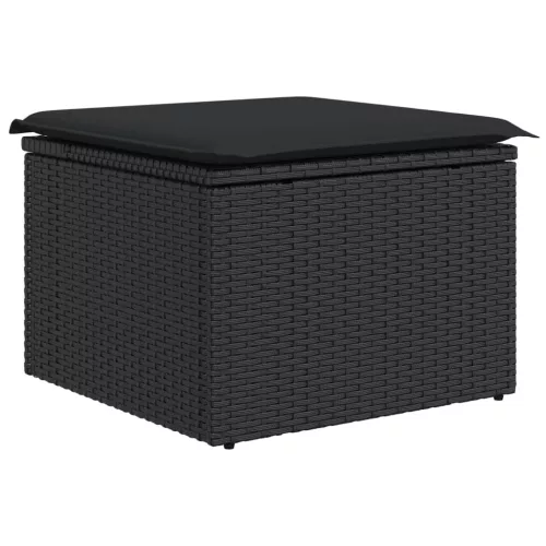  7 részes fekete polyrattan kerti ülőgarnitúra párnával
